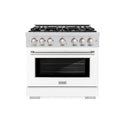 ZLINE 36 in. 5.2 cu. ft. Select Dual Fuel Range with 6 Burner Gas Cooktop and Electric Convection Oven in Stainless Steel with White Matte Door, Open Box-Great Condition