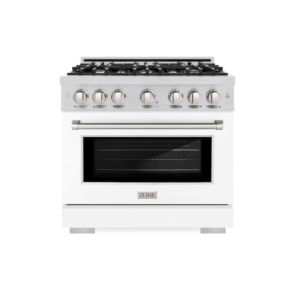 ZLINE 36 in. 5.2 cu. ft. Select Dual Fuel Range with 6 Burner Gas Cooktop and Electric Convection Oven in Stainless Steel with White Matte Door, Open Box-Great Condition