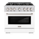 ZLINE 36 in. 5.2 cu. ft. Select Dual Fuel Range with 6 Burner Gas Cooktop and Electric Convection Oven in Stainless Steel with White Matte Door (HDR-WM-36)