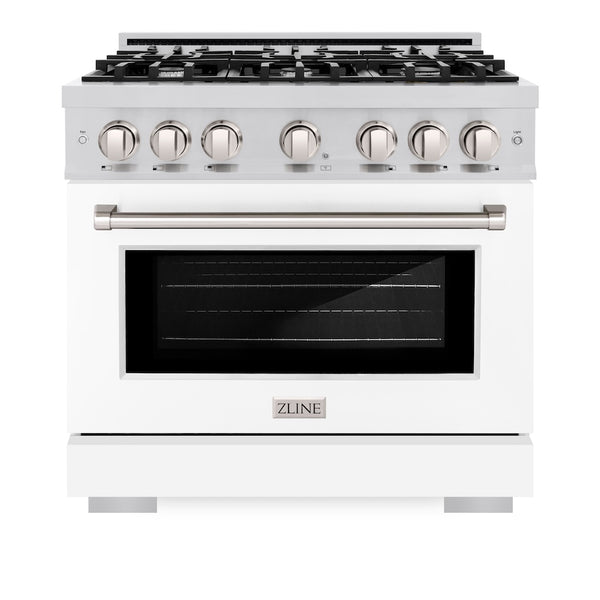 ZLINE 36 in. 5.2 cu. ft. Select Dual Fuel Range with 6 Burner Gas Cooktop and Electric Convection Oven in Stainless Steel with White Matte Door, Open Box-Great Condition