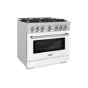 ZLINE 36 in. 5.2 cu. ft. Select Dual Fuel Range with 6 Burner Gas Cooktop and Electric Convection Oven in Stainless Steel with White Matte Door, Open Box-Great Condition