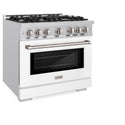 ZLINE 36 in. 5.2 cu. ft. Select Dual Fuel Range with 6 Burner Gas Cooktop and Electric Convection Oven in Stainless Steel with White Matte Door, Open Box-Great Condition