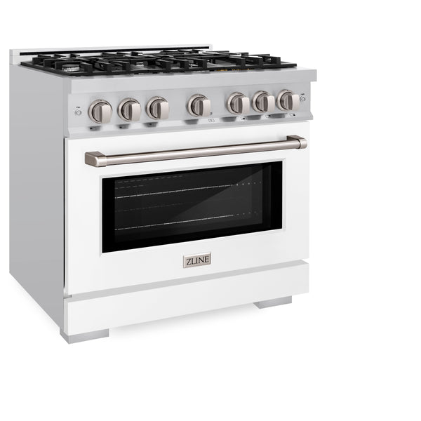 ZLINE 36 in. 5.2 cu. ft. Select Dual Fuel Range with 6 Burner Gas Cooktop and Electric Convection Oven in Stainless Steel with White Matte Door (HDR-WM-36)