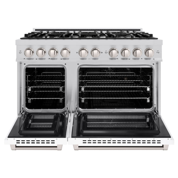 ZLINE 48 in. 6.7 cu. ft. Select Double Oven Dual Fuel Range with 8 Burner Gas Cooktop in Stainless Steel with White Matte Doors, Open Box-Great Condition