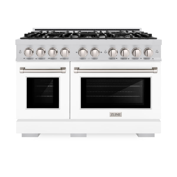 ZLINE 48 in. 6.7 cu. ft. Select Double Oven Dual Fuel Range with 8 Burner Gas Cooktop in Stainless Steel with White Matte Doors, Open Box-Great Condition