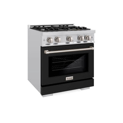 ZLINE 30 in. 4.2 cu. ft. Select Gas Range with 4 Burner Cooktop and Convection Gas Oven in Stainless Steel with Black Matte Door (HGR-BLM-30)