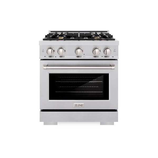 ZLINE 30 in. 4.2 cu. ft. Select Gas Range with Convection Gas Oven in Stainless Steel with 4 Brass Burners, Open Box-Great Condition