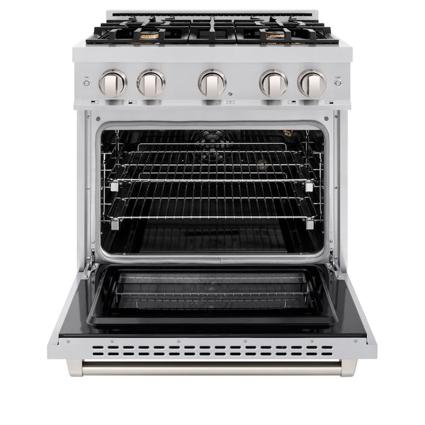 ZLINE 30 in. 4.2 cu. ft. Select Gas Range with Convection Gas Oven in Stainless Steel with 4 Brass Burners, Open Box-Great Condition