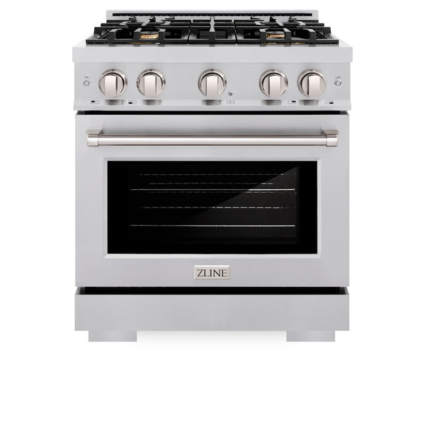 ZLINE 30 in. 4.2 cu. ft. Select Gas Range with Convection Gas Oven in Stainless Steel with 4 Brass Burners, Open Box-Great Condition