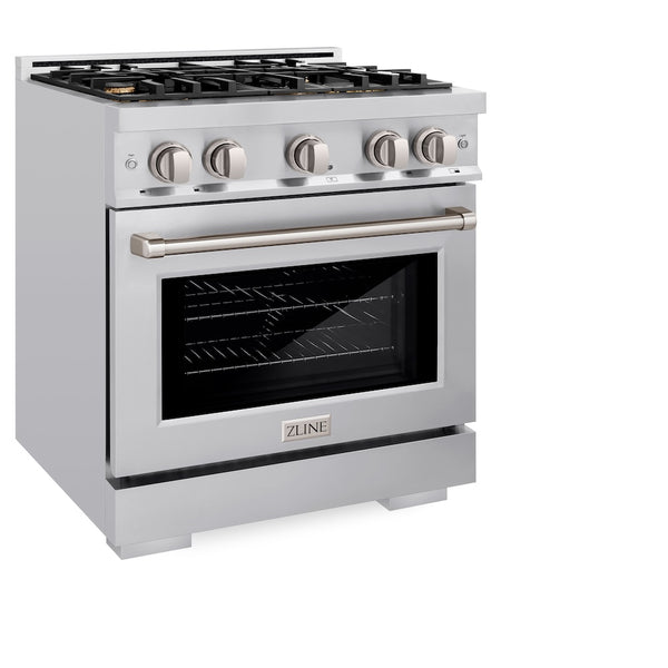 ZLINE 30 in. 4.2 cu. ft. Select Gas Range with Convection Gas Oven in Stainless Steel with 4 Brass Burners, Open Box-Great Condition