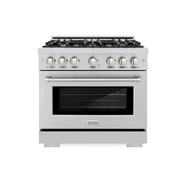 ZLINE 36 in. 5.2 cu. ft. Select Gas Range with Convection Gas Oven in Stainless Steel with 6 Brass Burners, Open Box-Great Condition