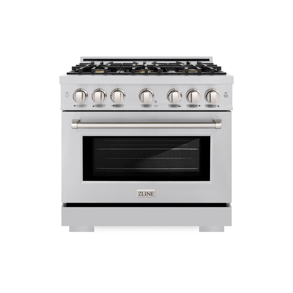 ZLINE 36 in. 5.2 cu. ft. Select Gas Range with Convection Gas Oven in Stainless Steel with 6 Brass Burners (HGR-BR-36)