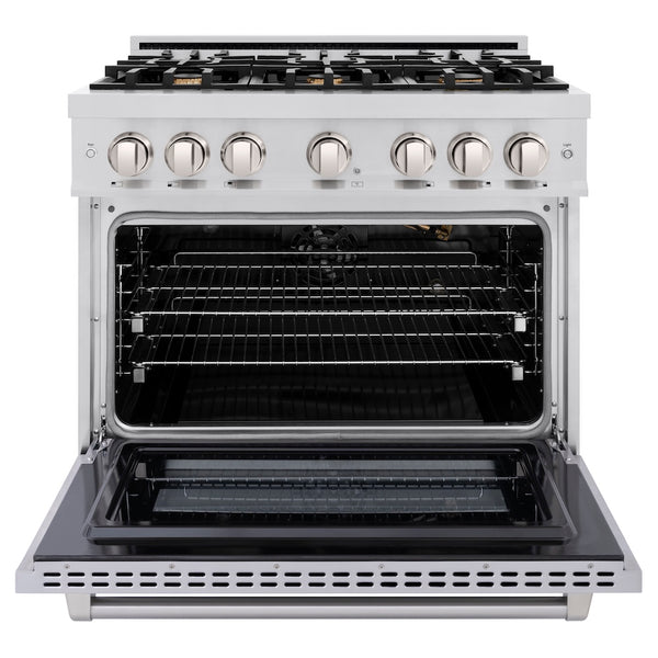 ZLINE 36 in. 5.2 cu. ft. Select Gas Range with Convection Gas Oven in Stainless Steel with 6 Brass Burners, Open Box-Great Condition