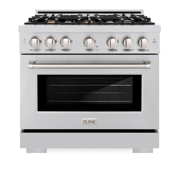 ZLINE 36 in. 5.2 cu. ft. Select Gas Range with Convection Gas Oven in Stainless Steel with 6 Brass Burners, Open Box-Great Condition