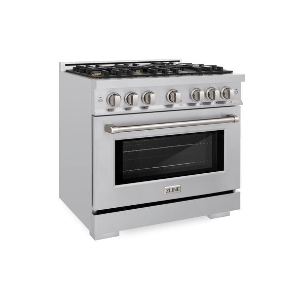 ZLINE 36 in. 5.2 cu. ft. Select Gas Range with Convection Gas Oven in Stainless Steel with 6 Brass Burners (HGR-BR-36)