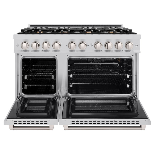 ZLINE 48 in. 6.7 cu. ft. Select Double Oven Gas Range in Stainless Steel with 8 Brass Burners, Open Box-Great Condition