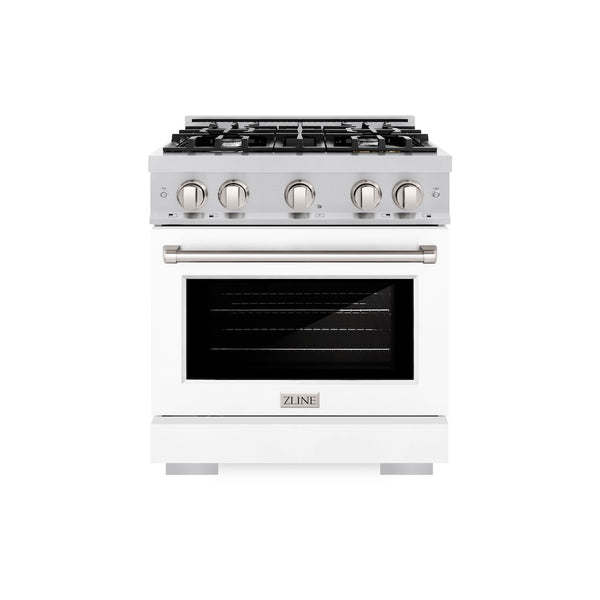 ZLINE 30 in. 4.2 cu. ft. Select Gas Range with 4 Burner Cooktop and Convection Gas Oven in Stainless Steel with White Matte Door, Open Box-Great Condition