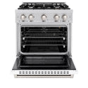 ZLINE 30 in. 4.2 cu. ft. Select Gas Range with 4 Burner Cooktop and Convection Gas Oven in Stainless Steel with White Matte Door, Open Box-Great Condition