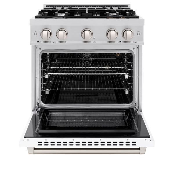 ZLINE 30 in. 4.2 cu. ft. Select Gas Range with 4 Burner Cooktop and Convection Gas Oven in Stainless Steel with White Matte Door, Open Box-Great Condition