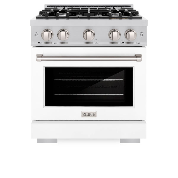 ZLINE 30 in. 4.2 cu. ft. Select Gas Range with 4 Burner Cooktop and Convection Gas Oven in Stainless Steel with White Matte Door, Open Box-Great Condition