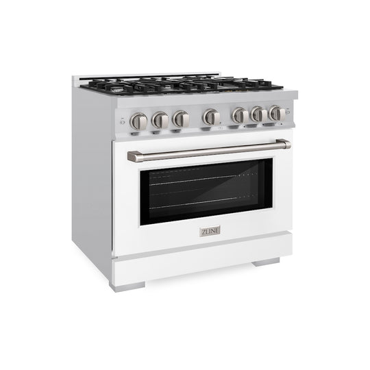 ZLINE 36 in. 5.2 cu. ft. Select Gas Range with 6 Burner Cooktop and Convection Gas Oven in Stainless Steel with White Matte Door, Open Box-Great Condition