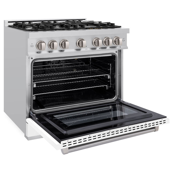 ZLINE 36 in. 5.2 cu. ft. Select Gas Range with 6 Burner Cooktop and Convection Gas Oven in Stainless Steel with White Matte Door, Open Box-Great Condition