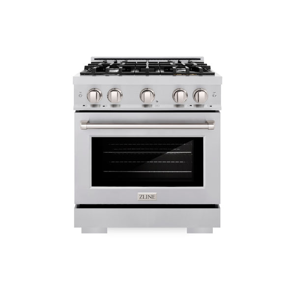 ZLINE 30 in. 4.2 cu. ft. Select Gas Range with 4 Burner Cooktop and Convection Gas Oven in Stainless Steel, Open Box-Great Condition