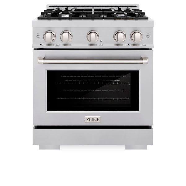 ZLINE 30 in. 4.2 cu. ft. Select Gas Range with 4 Burner Cooktop and Convection Gas Oven in Stainless Steel, Open Box-Great Condition