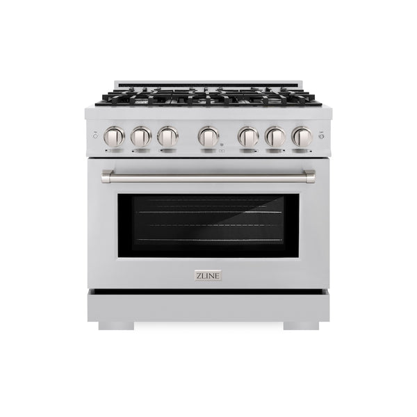 ZLINE 36 in. 5.2 cu. ft. Select Gas Range with 6 Burner Cooktop and Convection Gas Oven in Stainless Steel, Open Box-Great Condition