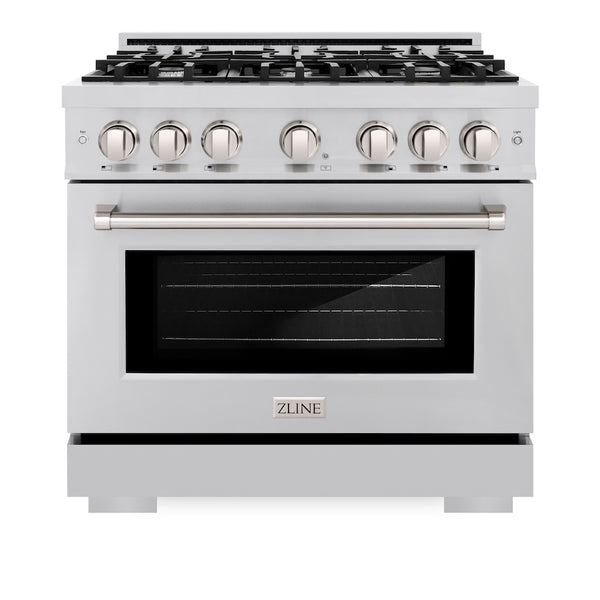 ZLINE 36 in. 5.2 cu. ft. Select Gas Range with 6 Burner Cooktop and Convection Gas Oven in Stainless Steel, Open Box-Great Condition