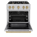 ZLINE Autograph Edition 30 in. 4.2 cu. ft. Select Gas Range with 4 Burner Cooktop and Convection Gas Oven in Stainless Steel and Champagne Bronze Accents, Open Box-Great Condition