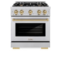 ZLINE Autograph Edition 30 in. 4.2 cu. ft. Select Gas Range with 4 Burner Cooktop and Convection Gas Oven in Stainless Steel and Champagne Bronze Accents, Open Box-Great Condition