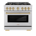 ZLINE Autograph Edition 36 in. 5.2 cu. ft. Select Gas Range with 6 Burner Cooktop and Convection Gas Oven in Stainless Steel and Champagne Bronze Accents, Open Box-Great Condition