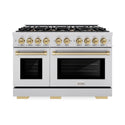 ZLINE Autograph Edition 48 in. 6.7 cu. ft. Select Double Oven Gas Range with 8 Burner Cooktop in Stainless Steel and Champagne Bronze Accents, Open Box-Great Condition