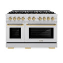 ZLINE Autograph Edition 48 in. 6.7 cu. ft. Select Double Oven Gas Range with 8 Burner Cooktop in Stainless Steel and Champagne Bronze Accents, Open Box-Great Condition
