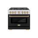 ZLINE Autograph Edition 36 in. 5.2 cu. ft. Select Gas Range with 6 Burner Cooktop and Convection Gas Oven in Stainless Steel with Black Matte Door and Champagne Bronze Accents, Open Box-Great Condition