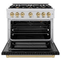 ZLINE Autograph Edition 36 in. 5.2 cu. ft. Select Gas Range with 6 Burner Cooktop and Convection Gas Oven in Stainless Steel with Black Matte Door and Champagne Bronze Accents, Open Box-Great Condition
