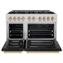 ZLINE Autograph Edition 48 in. 6.7 cu. ft. Select Double Oven Gas Range with 8 Burner Cooktop in Stainless Steel with Black Matte Doors and Champagne Bronze Accents, Open Box-Great Condition
