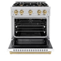 ZLINE Autograph Edition 30 in. 4.2 cu. ft. Select Gas Range with 4 Burner Cooktop and Convection Gas Oven in Stainless Steel with White Matte Door and Champagne Bronze Accents, Open Box-Great Condition