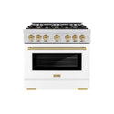 ZLINE Autograph Edition 36 in. 5.2 cu. ft. Select Gas Range with 6 Burner Cooktop and Convection Gas Oven in Stainless Steel with White Matte Door and Champagne Bronze Accents, Open Box-Great Condition