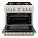 ZLINE Autograph Edition 36 in. 5.2 cu. ft. Select Gas Range with 6 Burner Cooktop and Convection Gas Oven in Stainless Steel with White Matte Door and Champagne Bronze Accents, Open Box-Great Condition