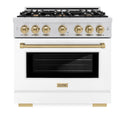 ZLINE Autograph Edition 36 in. 5.2 cu. ft. Select Gas Range with 6 Burner Cooktop and Convection Gas Oven in Stainless Steel with White Matte Door and Champagne Bronze Accents, Open Box-Great Condition