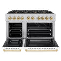ZLINE Autograph Edition 48 in. 6.7 cu. ft. Select Double Oven Gas Range with 8 Burner Cooktop in Stainless Steel with White Matte Doors and Champagne Bronze Accents, Open Box-Great Condition