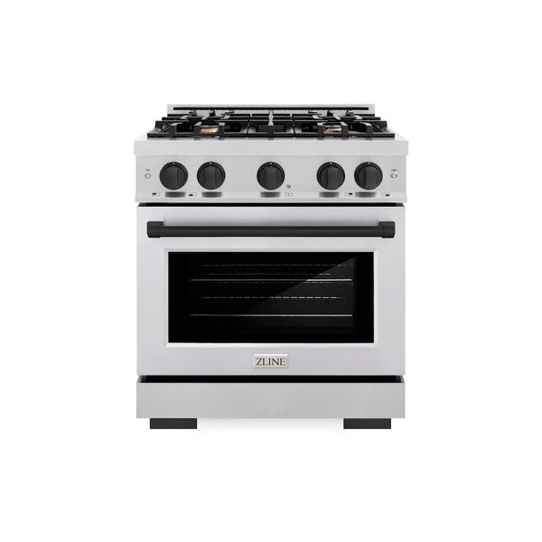 ZLINE Autograph Edition 30 in. 4.2 cu. ft. Select Gas Range with 4 Burner Cooktop and Convection Gas Oven in Stainless Steel and Matte Black Accents, Open Box-Great Condition