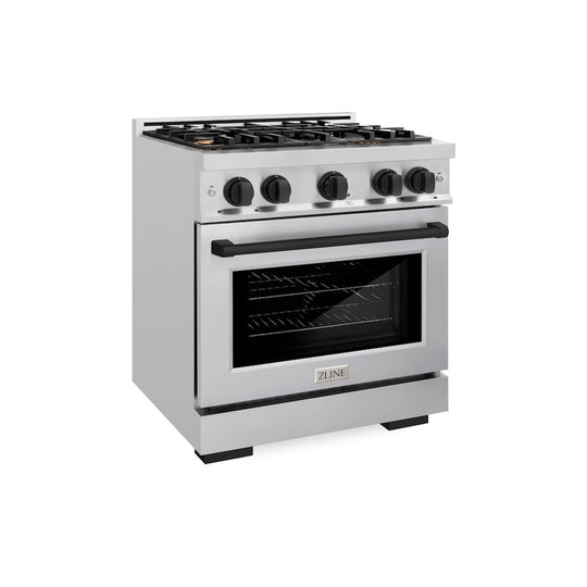 ZLINE Autograph Edition 30 in. 4.2 cu. ft. Select Gas Range with 4 Burner Cooktop and Convection Gas Oven in Stainless Steel and Matte Black Accents, Open Box-Great Condition