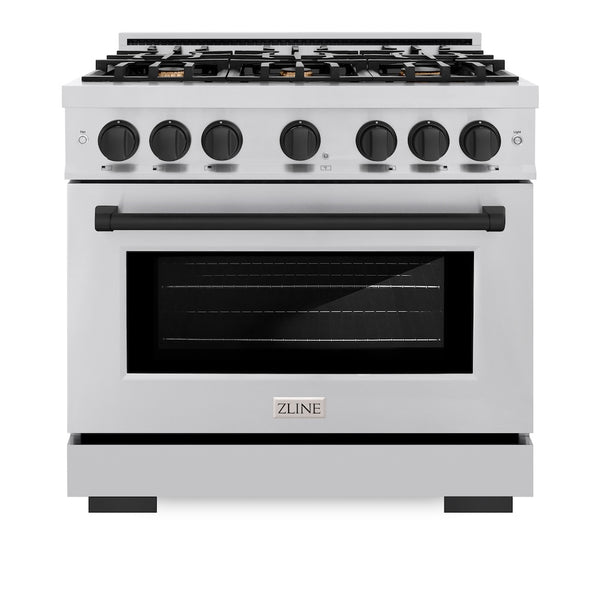 ZLINE Autograph Edition 36 in. 5.2 cu. ft. Select Gas Range with 6 Burner Cooktop and Convection Gas Oven in Stainless Steel and Matte Black Accents, Open Box-Great Condition