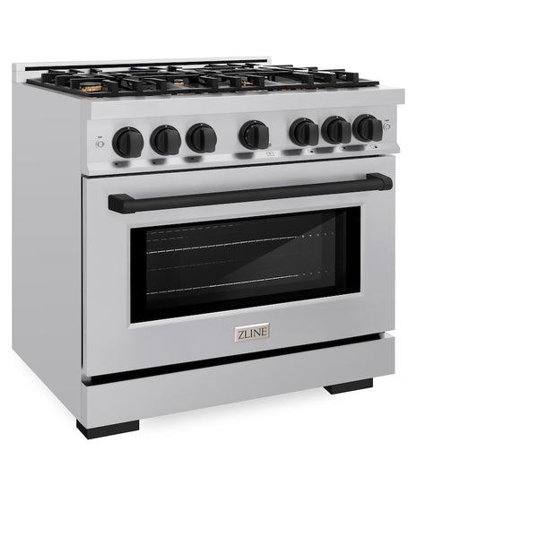 ZLINE Autograph Edition 36 in. 5.2 cu. ft. Select Gas Range with 6 Burner Cooktop and Convection Gas Oven in Stainless Steel and Matte Black Accents, Open Box-Great Condition