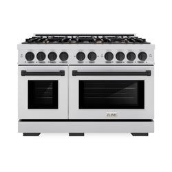 ZLINE Autograph Edition 48 in. 6.7 cu. ft. Select Double Oven Gas Range with 8 Burner Cooktop in Stainless Steel and Matte Black Accents (HGRZ-48-MB)