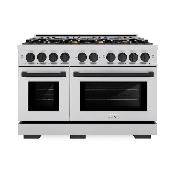 ZLINE Autograph Edition 48 in. 6.7 cu. ft. Select Double Oven Gas Range with 8 Burner Cooktop in Stainless Steel and Matte Black Accents, Open Box-Great Condition