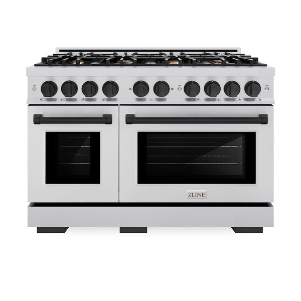 ZLINE Autograph Edition 48 in. 6.7 cu. ft. Select Double Oven Gas Range with 8 Burner Cooktop in Stainless Steel and Matte Black Accents, Open Box-Great Condition